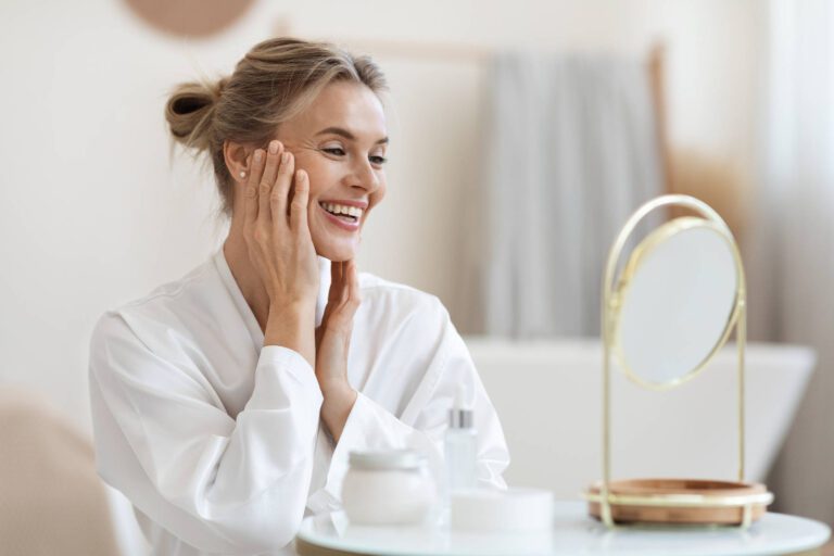 happy woman beautiful skin